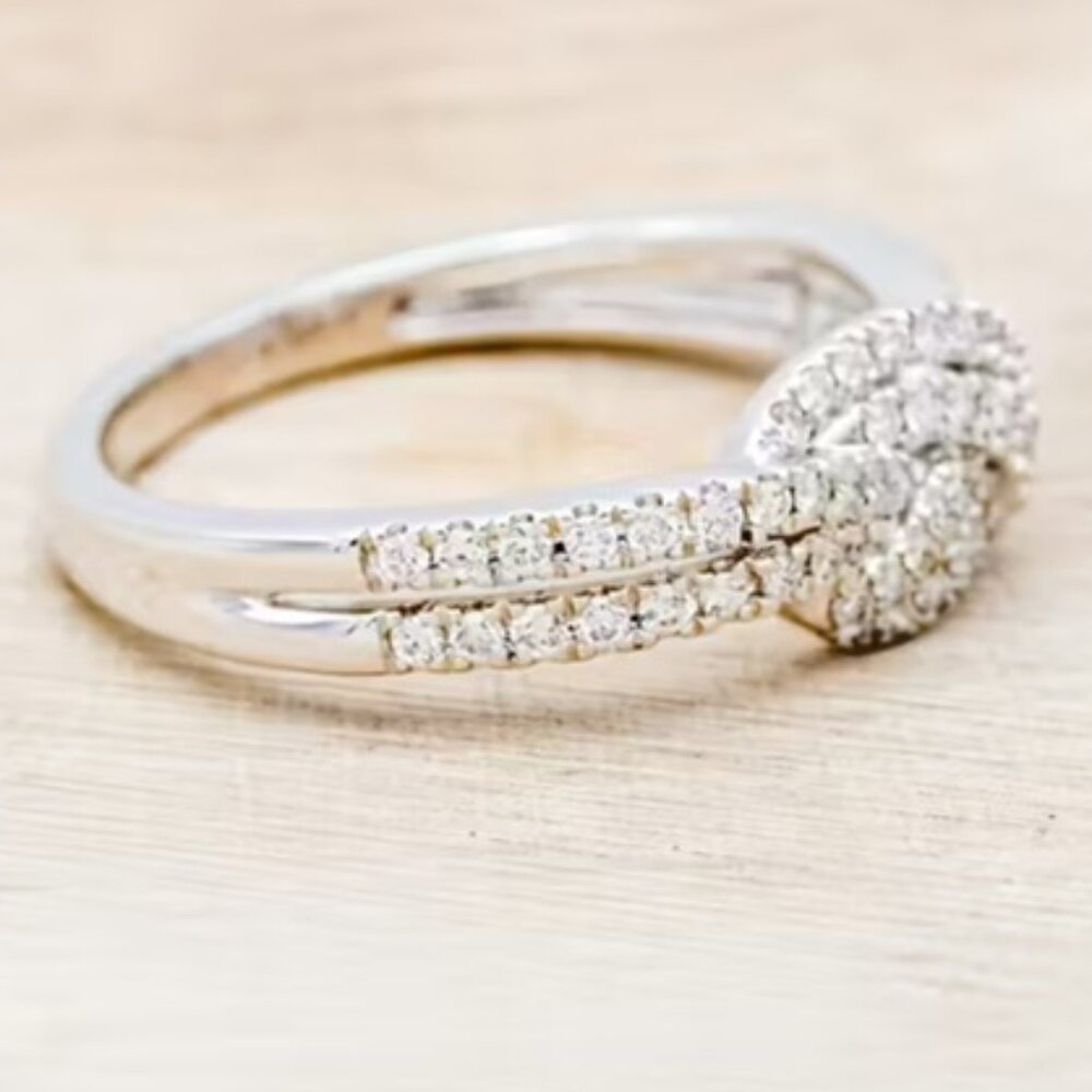 14k White Gold Plated & Lab Created Cubic Zirconia Love Knot Design Ring - Picture 2 of 3